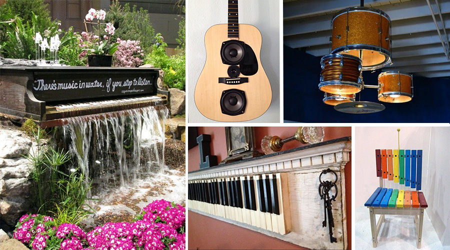 45 ideas de muebles DIY fabricados con Instrumentos Musicales