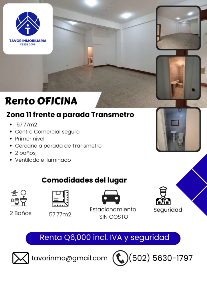En Alquiler – Oficina Zona 11 Primer Nivel Cerca Parada Transmetro - Vista principal de la propiedad