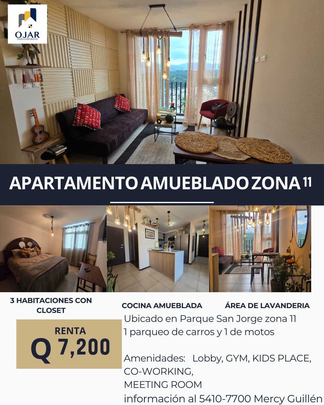En Alquiler – Renta Apartamento Amueblado Zona 11 Parque San Jorge