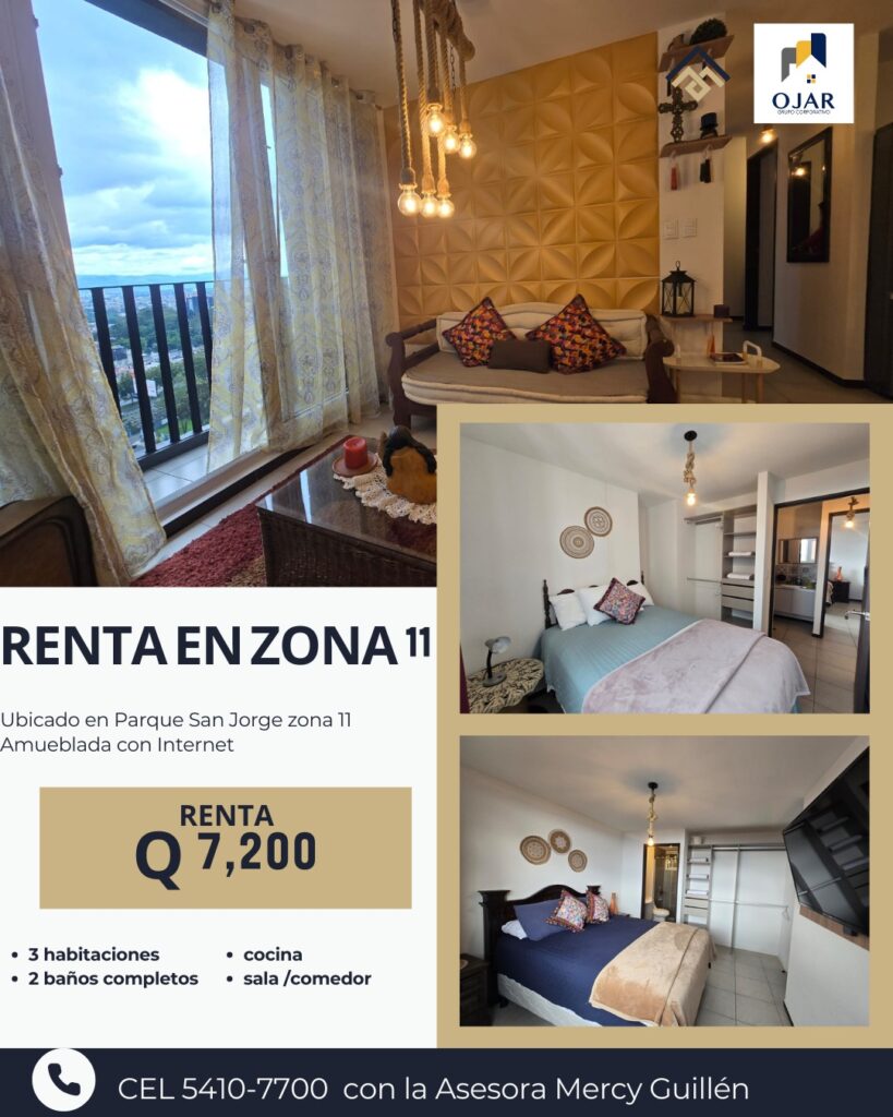 En Alquiler – Renta Apartamento Amueblado Zona 11 Parque San Jorge - Foto 2 de 2