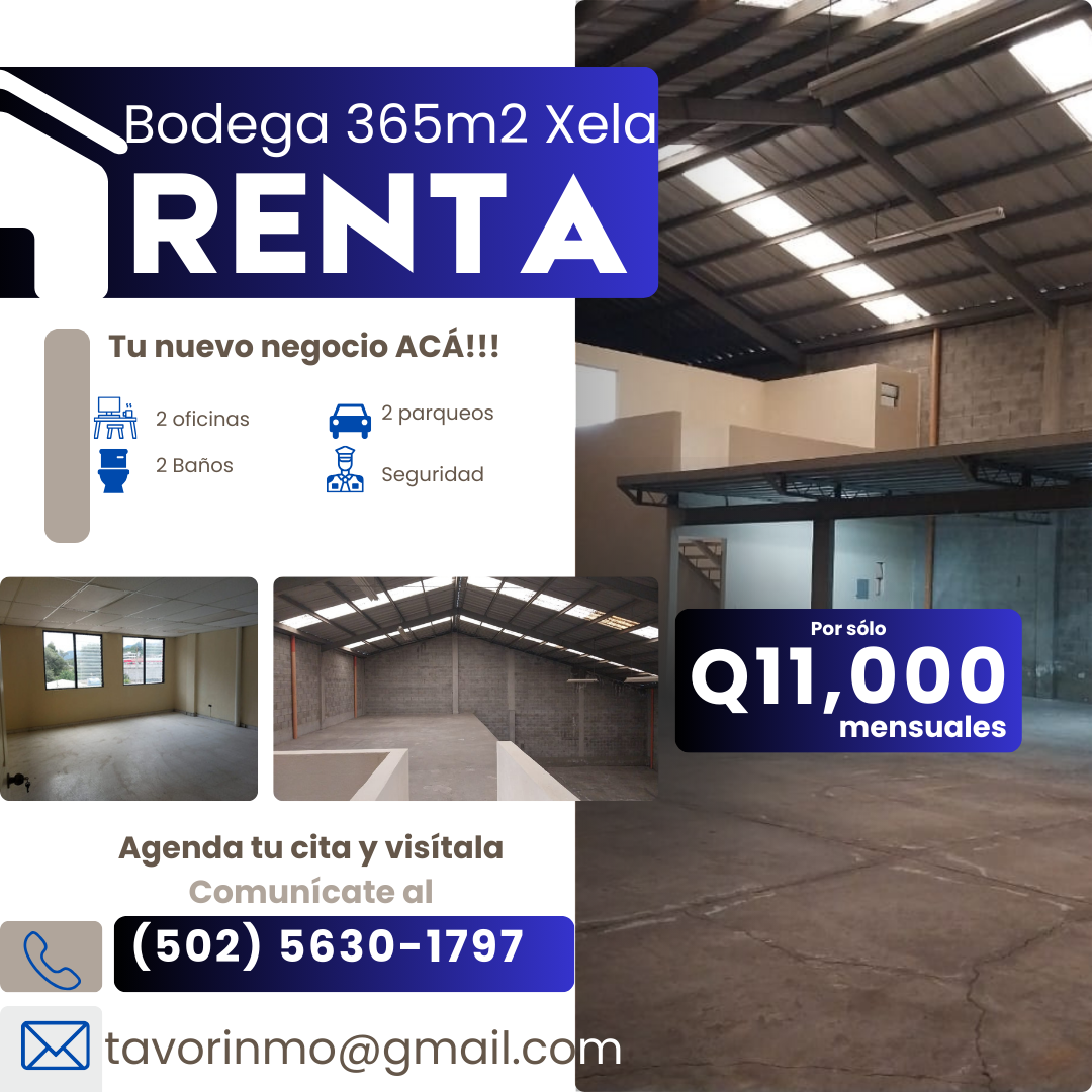 En Alquiler – Bodega 365m2 En Xela Quetzaltenango