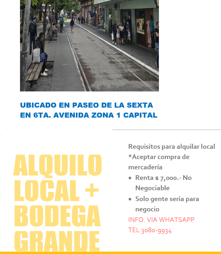 En Alquiler – Local Comercial en Zona 1, 6a Avenida