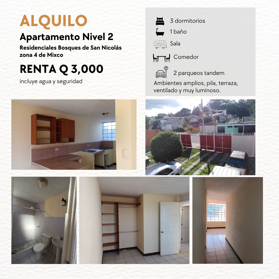 En Alquiler – Apartamento Nivel 2 Zona 4 De Mixco Bosques De San Nicolas